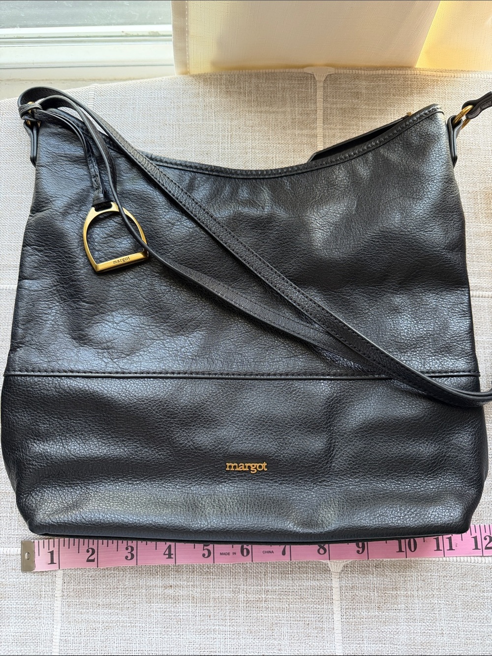 margot Black Leather Shoulder Bag with Gold Hardware